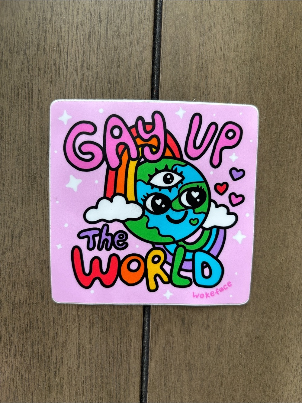 Gay Up The World Pink Rainbow Earth Sticker